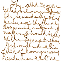 An 1896 example of planchette spirit writing. The full text reads: 'The attitude of convicted believers in Spiritual life toward the blind leaders of the blindly dogmatic in Spiritual matters should be that of the Seers to those yet in the dark, as full of lovingness and tenderness as one who sees to those bereft of sight.'