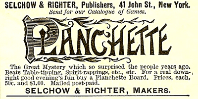Selchow & Righter Planchette Ad, 1889
