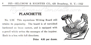 Selchow Planchette Ad, 1922