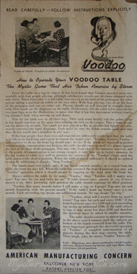The table's bottom-pasted instruction sheet. 